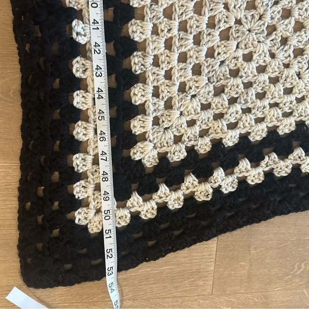 Handmade Crochet Throw Blanket Granny Blanket Sweater Style Beige Black